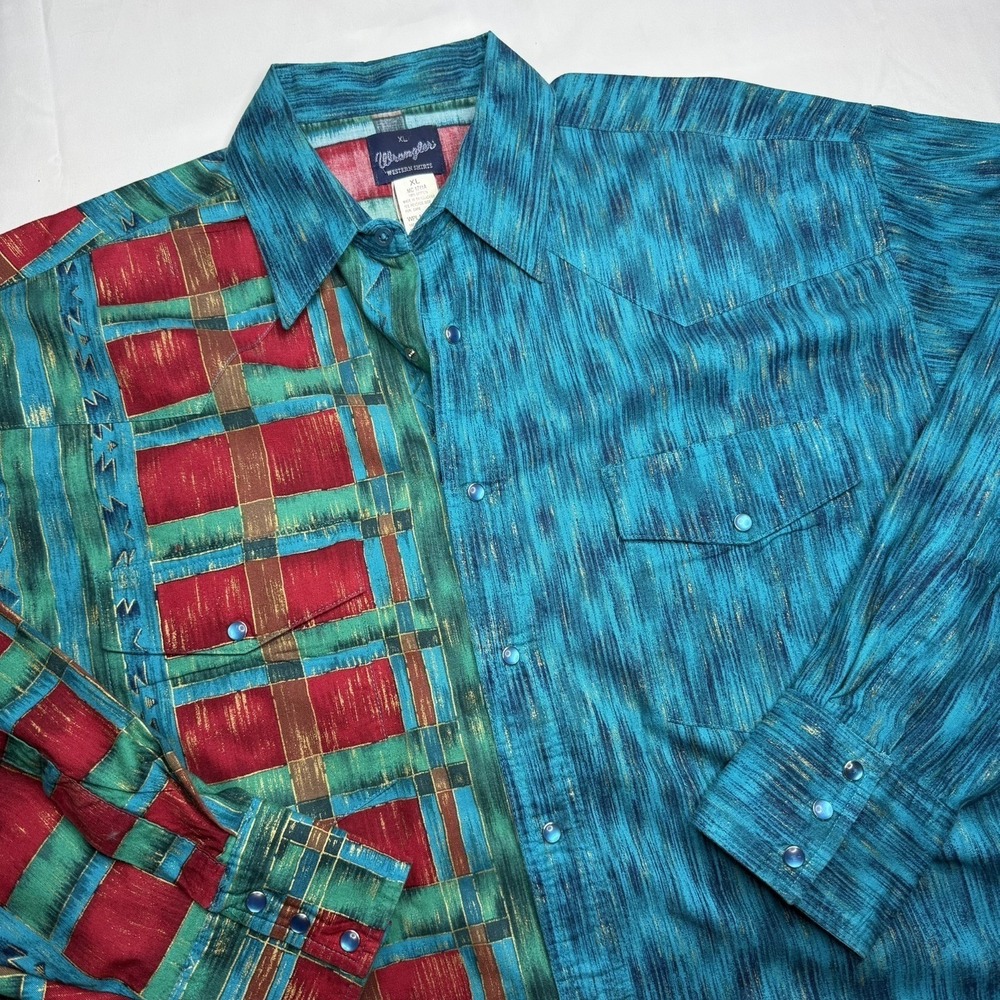 Vintage Wrangler Western Men XL Brushpopper Long Sleeve Western Rodeo Aztec